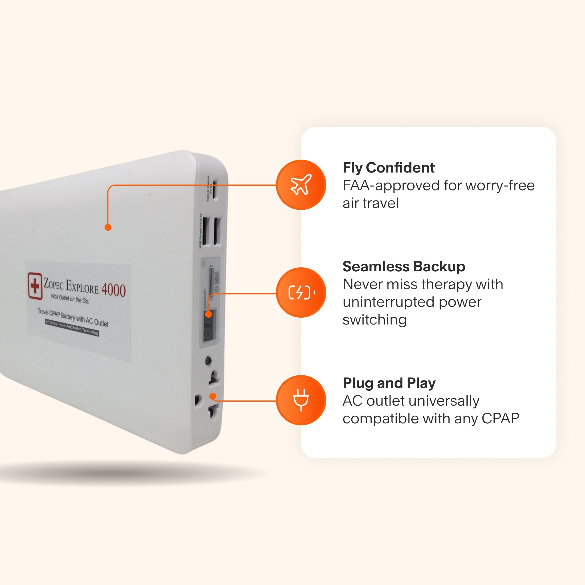 Zopec Explore CPAP Backup Battery with Online UPS